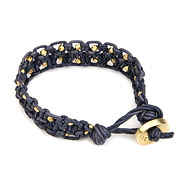 large navy leather bangle bracelet with gold dipped beads