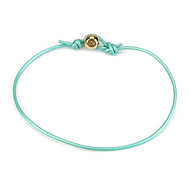 gold dipped peace bead bracelet on aqua leather cord