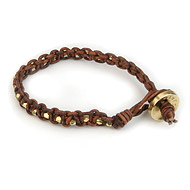 small teak leather bangle bracelet with gold dipped beads