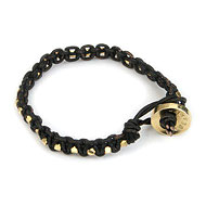small black leather bangle bracelet with gold dipped beads