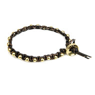black leather bangle bracelet with gold dipped round beads
