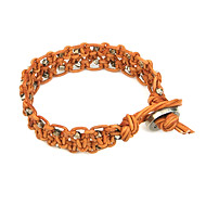 large burnt orange leather bangle bracelet with oxidized beads