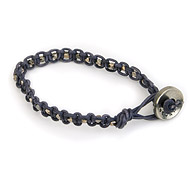 small navy leather bangle bracelet with oxidized beads