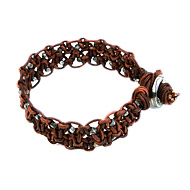 large teak leather bangle bracelet with oxidized beads