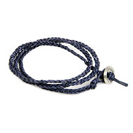 navy triple fishtail leather bangle bracelet with silver bronze button closure