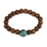 wood bracelet in teak with turquoise bead