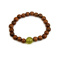 wood bracelet in teak with olive jade bead