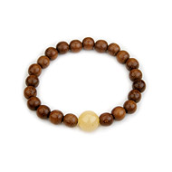 wood bracelet in teak with yellow jade bead