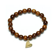 not to worry teak wood bracelet with gold dipped sideways heart
