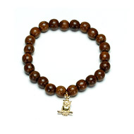 not to worry teak wood bracelet with gold dipped owl charm