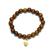 not to worry teak wood bracelet with gold dipped skull