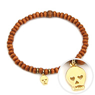 not to worry teeny tiny rust wood bracelet with gold dipped skull
