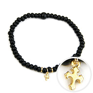 not to worry teeny tiny ebony wood bracelet gold dipped gothic cross