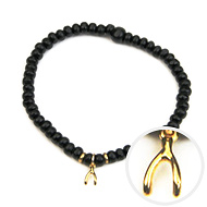 not to worry teeny tiny ebony wood bracelet with gold dipped wishbone