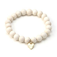 wood bracelet in ivory with gold dipped mini stone heart