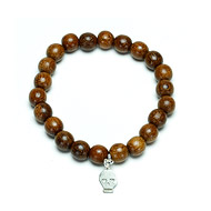 not to worry teak wood bracelet with sterling silver skull