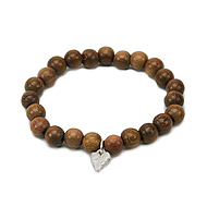 wood bracelet in teak with sterling silver mini stone heart