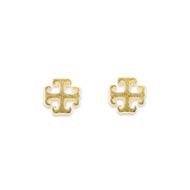 small english cross stud earrings, gold dipped