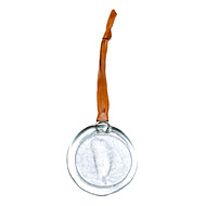 recycled glass feather ornament on tobacco leather