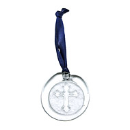 recycled glass gothic cross ornament on navy leather
