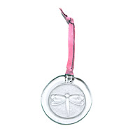recycled glass dragonfly ornament on pink leather