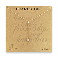 lariat white pearl gold dipped necklace - 18 inch