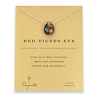 red tiger eye large healing gem gold dipped reminder necklace - 20 inch