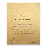 free spirit reminder necklace with gold dipped dragonfly