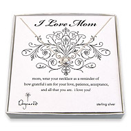 i love mom sterling silver necklace with large white pearl