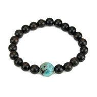 wood bracelet in ebony with turquoise bead