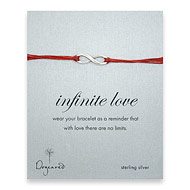 oxidized infinite love bracelet on red irish linen