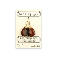 red tigers eye large healing gem earrings, gold dipped
