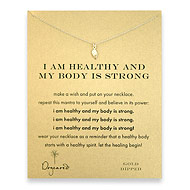 i am healthy and my body is strong reminder necklace with gold dipped angel wing
