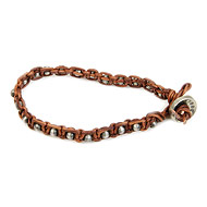 teak leather bangle bracelet with oxidized  round beads