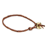 teak fishtail leather bangle bracelet with gold dipped button closure