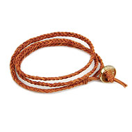 burnt orange triple fishtail leather bangle bracelet with gold dipped button