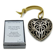 bride and groom house blessing, silver bronze heart
