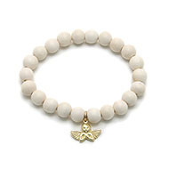 wood bracelet in ivory with gold dipped cherub