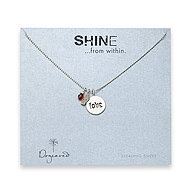 shine love necklace --- love word disc, mini skull charm, and garnet gem