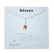 kisses cluster necklace sterling silver heart with red coral gems