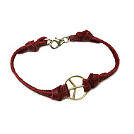 peace bracelet gold dipped on scarlet leather