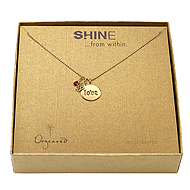 shine love necklace gold dipped --- love word disc, mini skull charm, and garnet gem