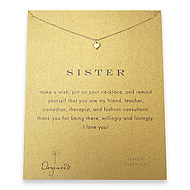 sister reminder necklace with gold dipped cupid heart