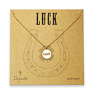 luck shine gold dipped word disc necklace