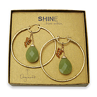 shine hoop earrings with giant olive jade teardrop and garnet cluster