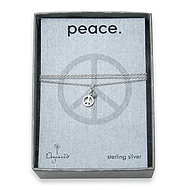 peace seed sterling silver necklace with tiny peace sign and amazonite gem