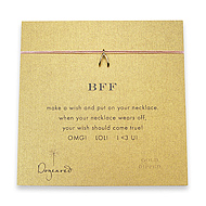bff make a wish necklace with gold dipped wishbone on pink