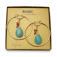 shine hoop earrings with giant amazonite teardrop and goldstone cluster