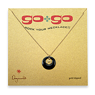 go go necklace black disc with gold dipped angel wings