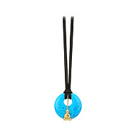 inner circle necklace turquoise disc with gold dipped buddha on dark chocolate strap